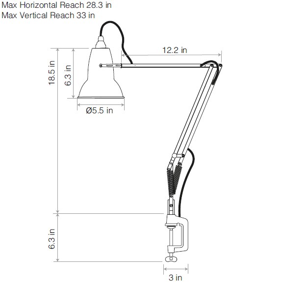 Original 1227™ Table With Desk Clamp Dimensions