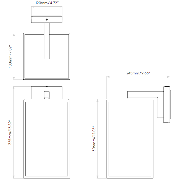 Box Lantern 350 Outdoor Wall Dimensions