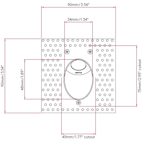 Leros Trimless LED Recessed Wall Dimensions