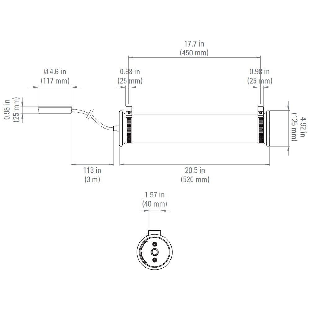 In The Tube 100-500 Silver Indoor/Outdoor Wall/Suspension Dimensions