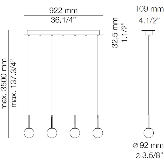 Alfi T-3744 4 Light Linear Suspension Dimensions