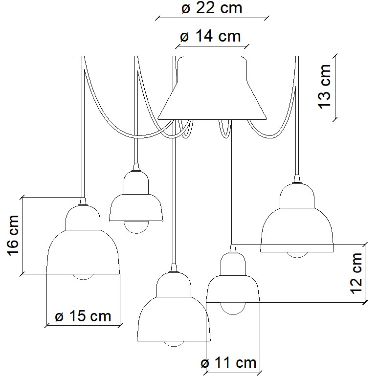 Berimbau C260X 5-Lights Pendant Suspension Dimensions