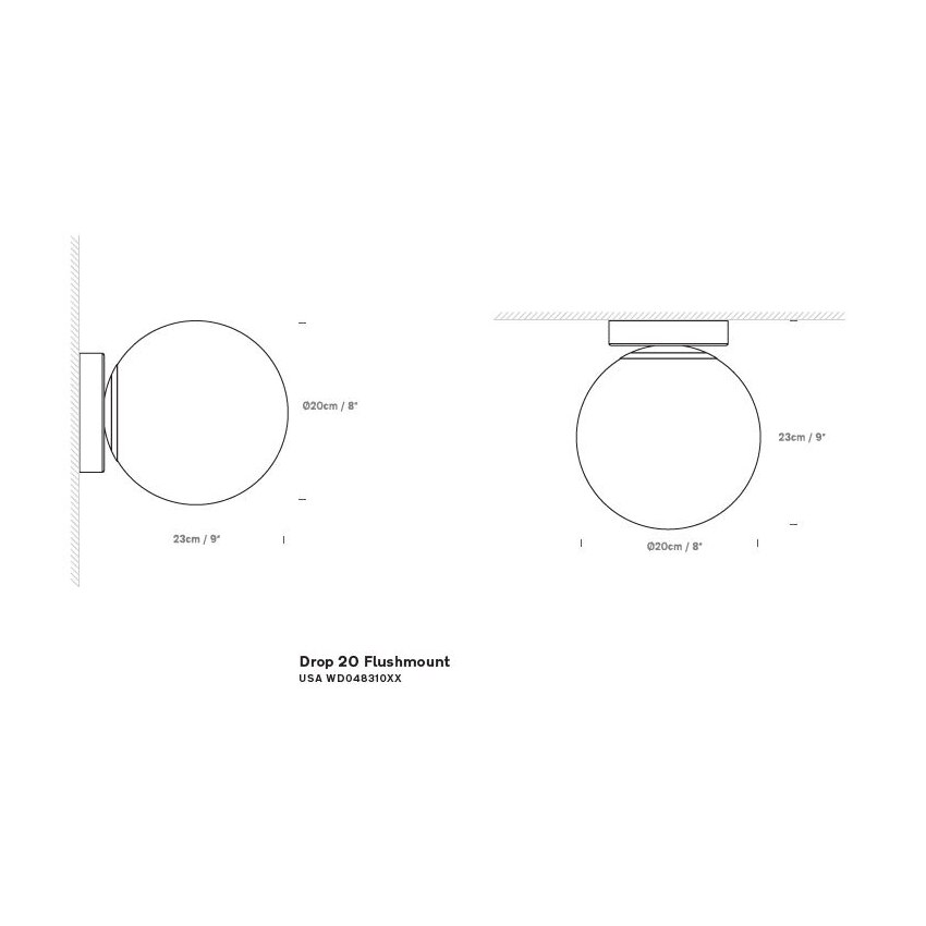 Drop 20 Flushmount Wall/Ceiling Dimensions