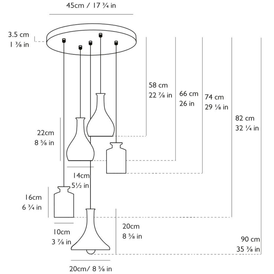 Decanterlight Classic 5 Piece Chandelier Suspension Dimensions