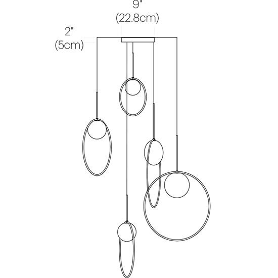 Bola Halo 5 Light Chandelier Suspension Dimensions