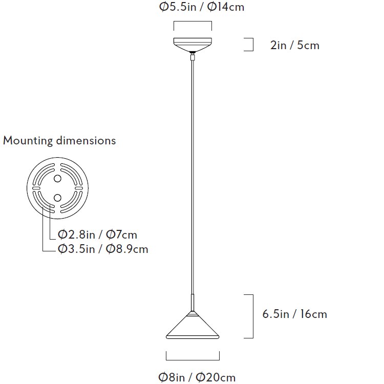 Apollo Corded Pendant Suspension Dimensions