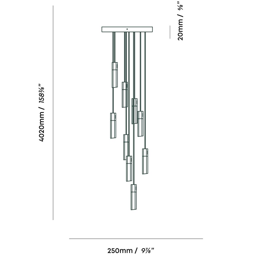 Basalt Nine Pendant Suspension Dimensions