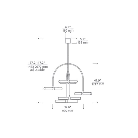 Calumn 6-Light Chandelier Suspension Dimensions