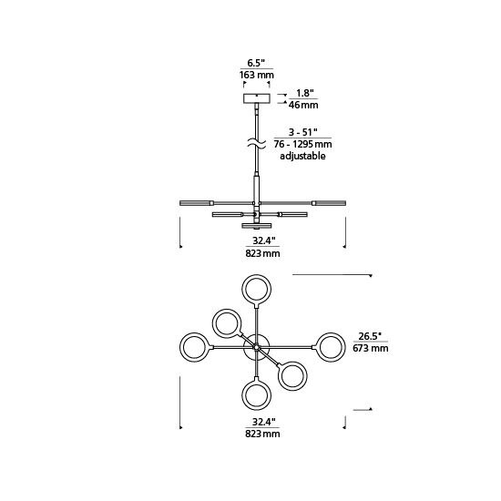 Spectica 6 Chandelier Suspension Dimensions