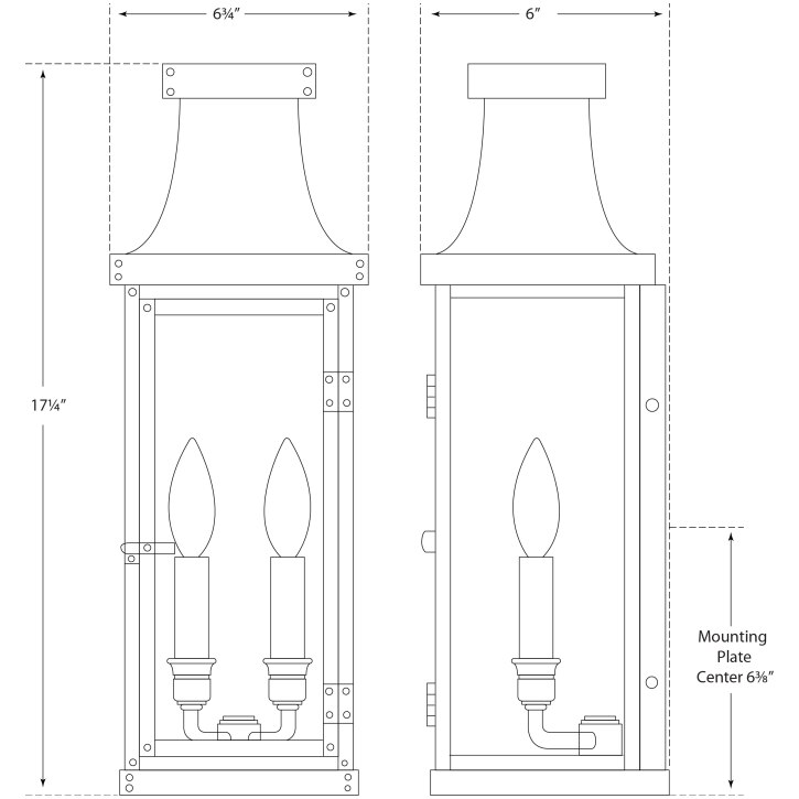 Bedford 3/4 Lantern Outdoor Wall Dimensions