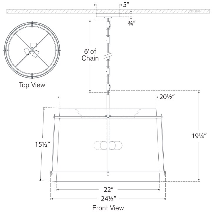 Callaway Large Hanging Shade Suspension Dimensions