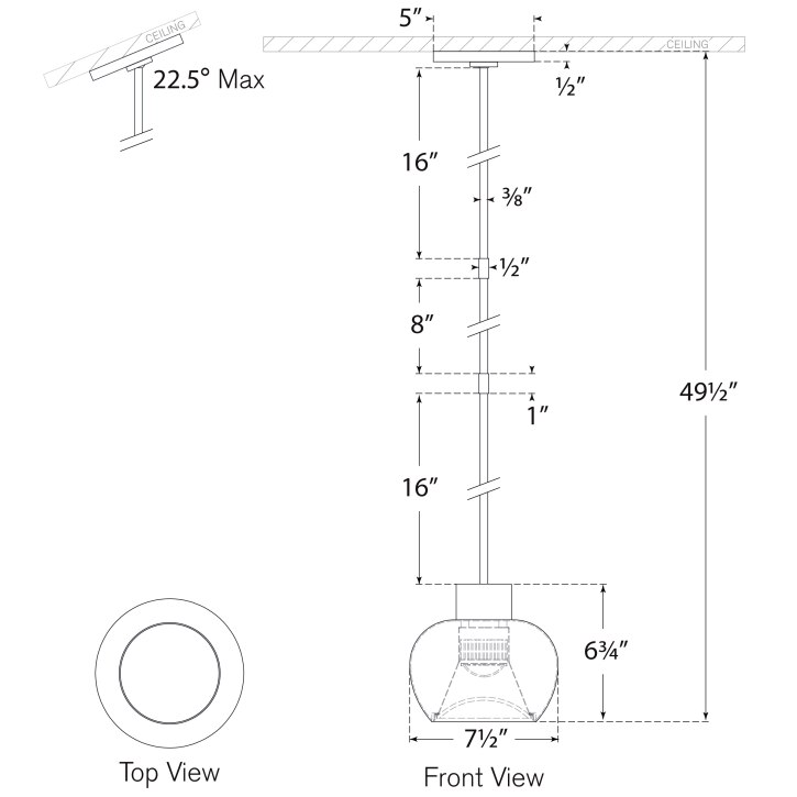 Comtesse Small Pendant Suspension Dimensions