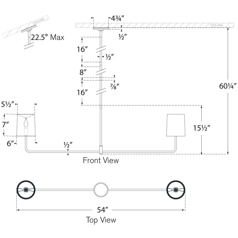 Go Lightly 54in Two Light Linear Chandelier Suspension Dimensions