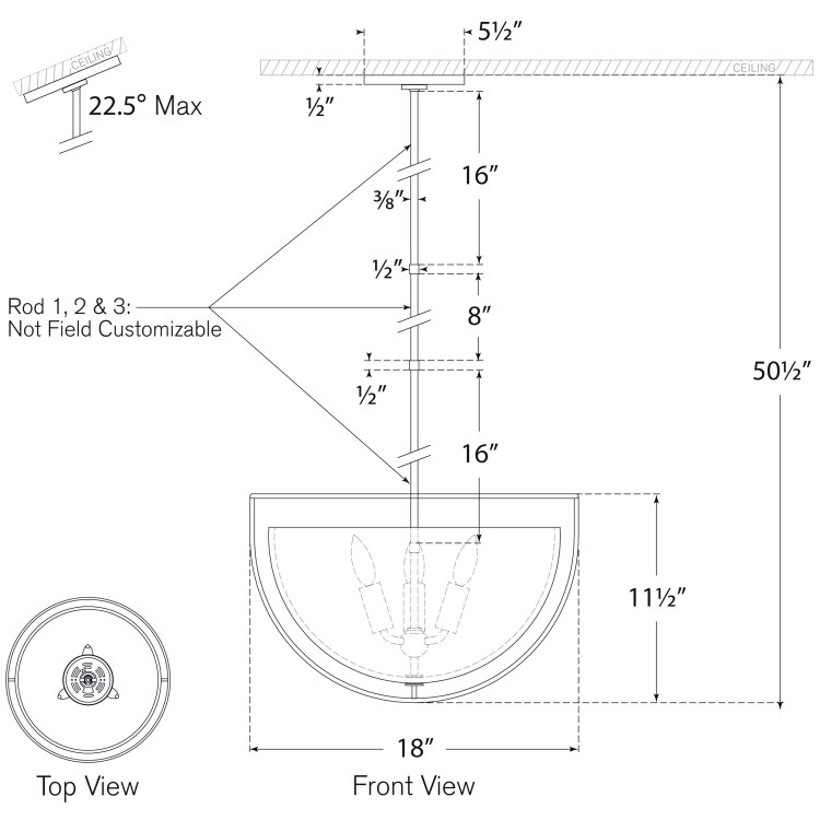 Odeon Large Pendant Suspension Dimensions