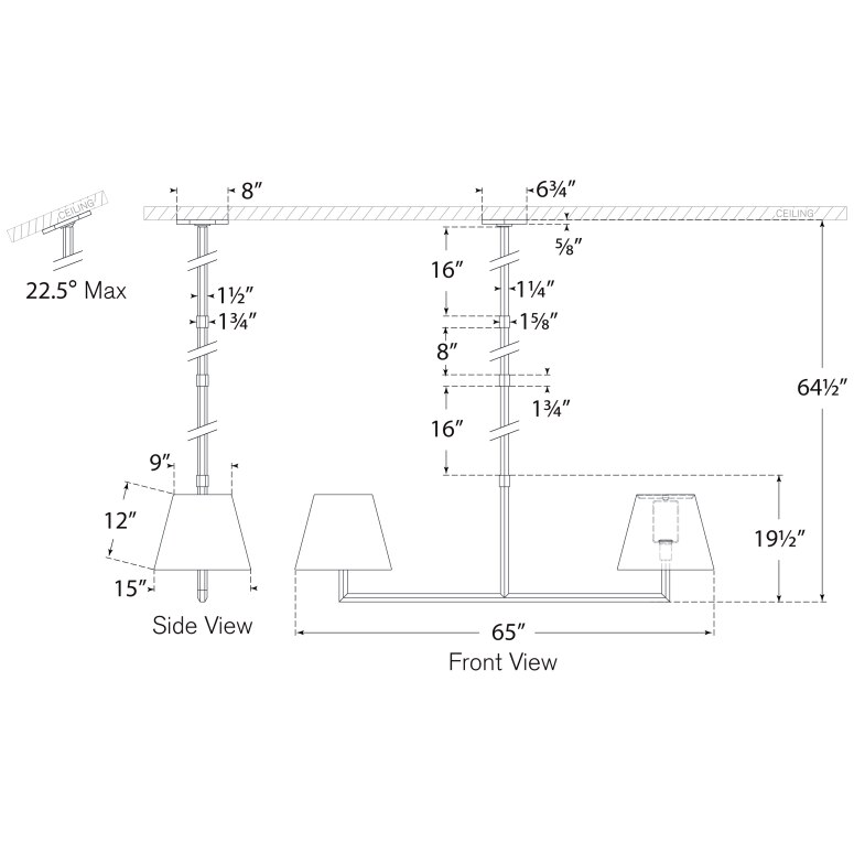 Olivier 65in Linear Chandelier Suspension Dimensions