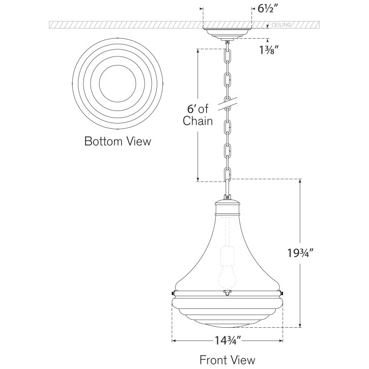Wesley 15in Pendant Suspension Dimensions